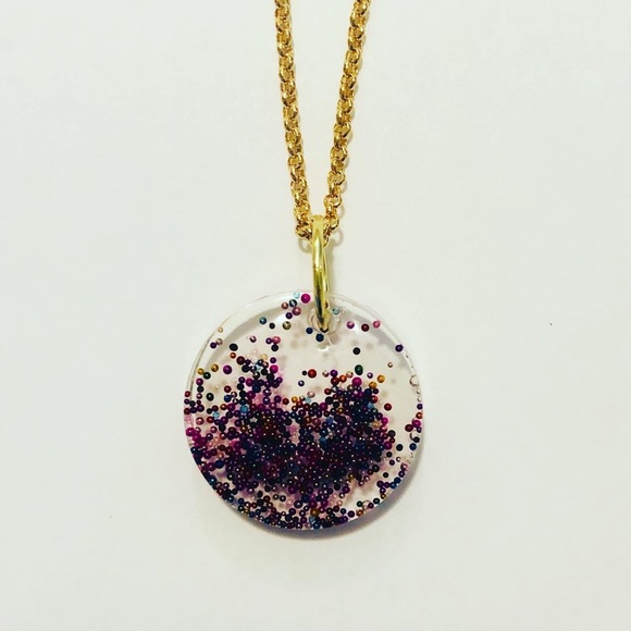 Confetti Resin Pendant | Faux Gold Chain | - Picture 2 of 4